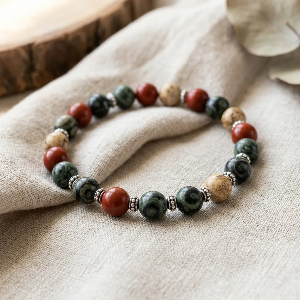 Red Jasper, Kambaba & Fossil Jasper Bracelet